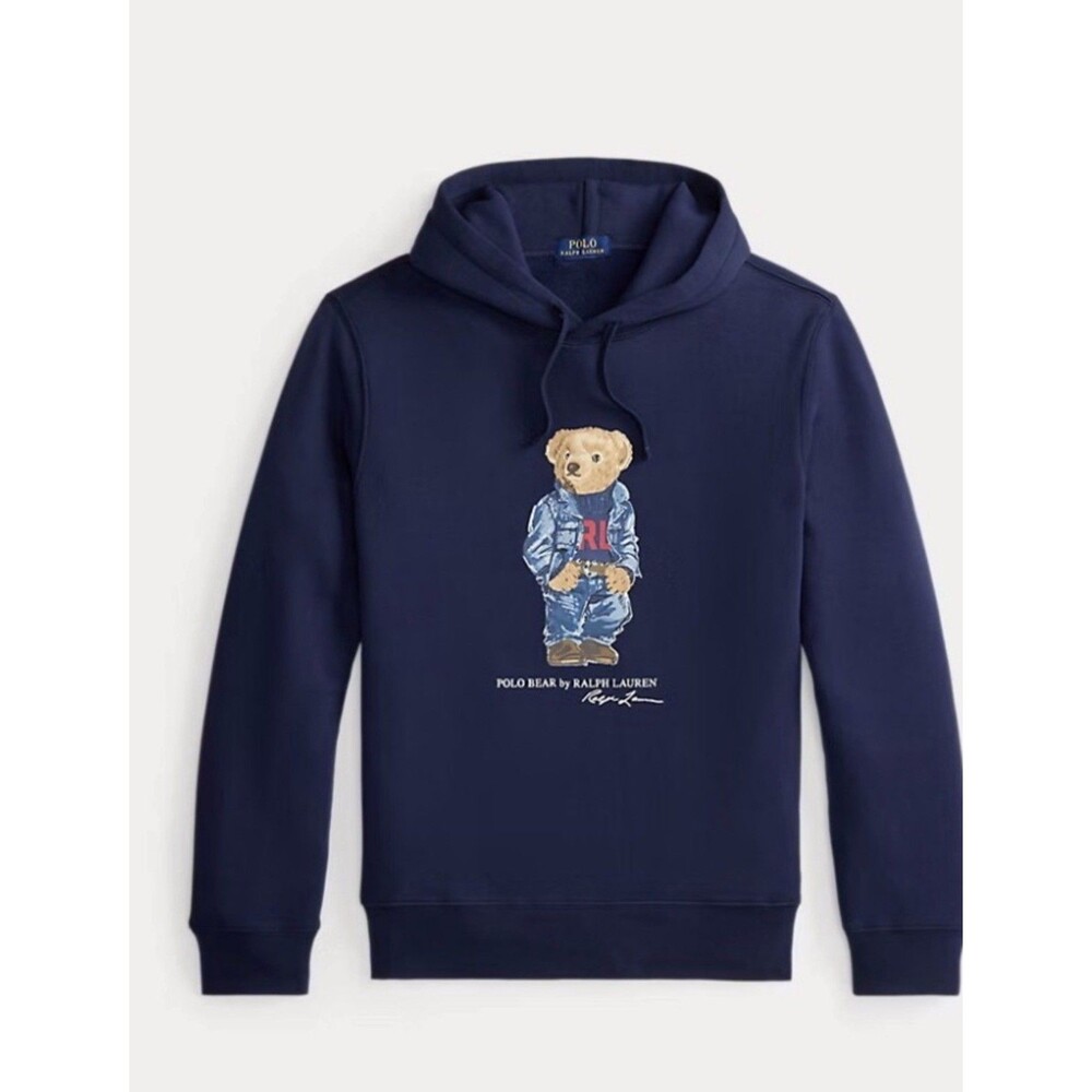 Polo Ralph Lauren Polo Bear Denim Flag Hoodie Men XL Navy Americana Y2K - Picture 2 of 11